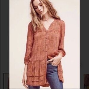 Anthropologie Holding Horses Pavin Tiered Tunic Top Orange Rust Size Small